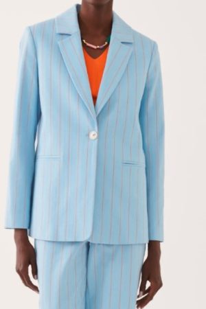 Leyla Taylan Tv Series Thank You, Next 2024 Serenay Sarikaya Blue Pinstripe Blazer.