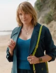 Lucy Lawless My Life Is Murder’s Season 4 Alexa Crowe Teal Trench Coat.