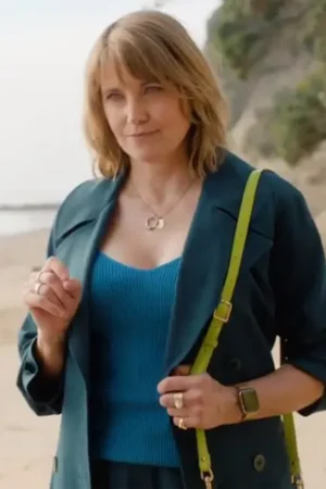 Lucy Lawless My Life Is Murder’s Season 4 Alexa Crowe Teal Trench Coat.