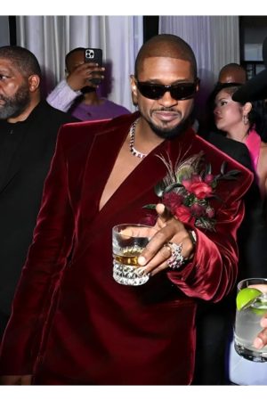 Met Gala 2024 After Party Usher Red Velvet Blazer.