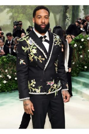 Odell Beckham Jr Met Gala 2024 Black Floral Blazer.