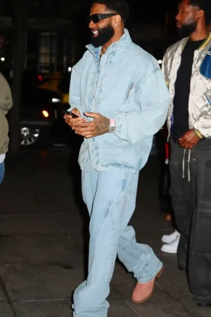 Odell Beckham Jr. Met Gala After Party 2024 Blue Denim Suit.