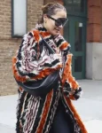 Rita Ora 2024 Met Gala Bold Fluffy Fur Stripes Orange Coat