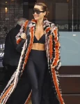 Rita Ora 2024 Met Gala Bold Fluffy Fur Stripes Orange Long Coat