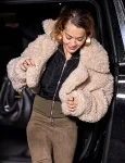 Rita Ora Met Gala Beige Teddy Cropped Jacket.