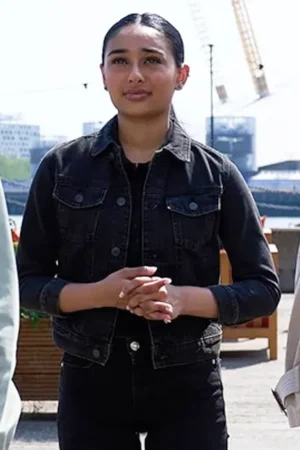 Rochelle Harrington Geek Girl 2024 Nat Grey Black Denim Trucker Jacket