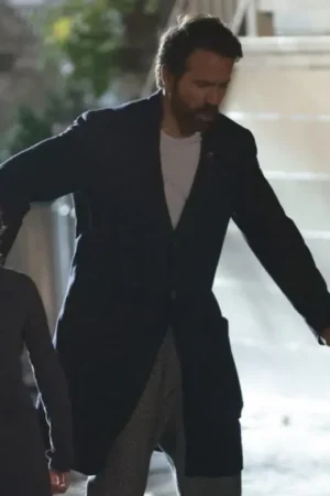 Ryan Reynolds If 2024 Black Wool Trench Coat.