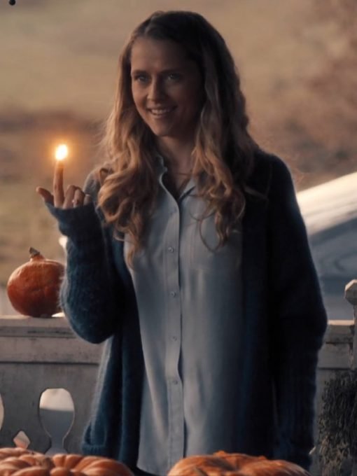 Teresa Palmer A Discovery Of Witches Diana Bishop Blue Duster Cardigan