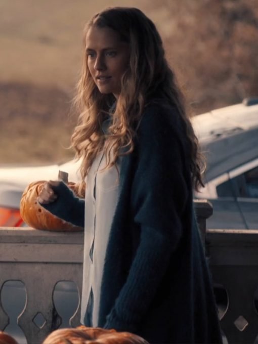Teresa Palmer A Discovery Of Witches Diana Bishop Blue Duster Cardigan.