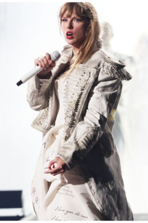 The Eras Tour Paris 2024 Taylor Swift White Fringe Coat.