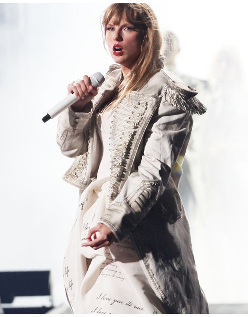 The Eras Tour Paris 2024 Taylor Swift White Fringe Coat.