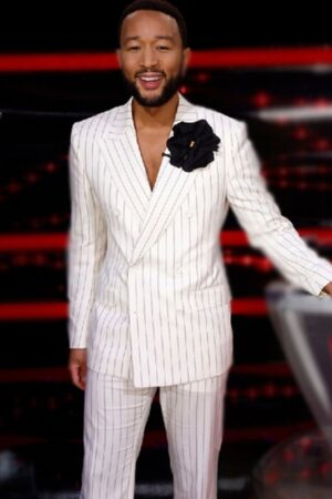 The Voice S25 John Legend White Pinstripe Suit