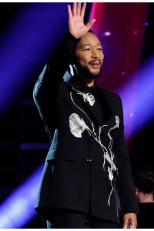 Tv Series The Voice S25 John Legend Black Floral Blazer.