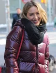 Younger Hilary Duff Maroon Puffer Hooded Jacket.
