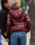 Younger Hilary Duff Maroon Puffer Jacket