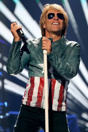 American Singer-songwriter Jon Bon Jovi USA Flag Leather Jacket.