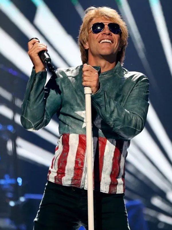 American Singer-songwriter Jon Bon Jovi USA Flag Leather Jacket.
