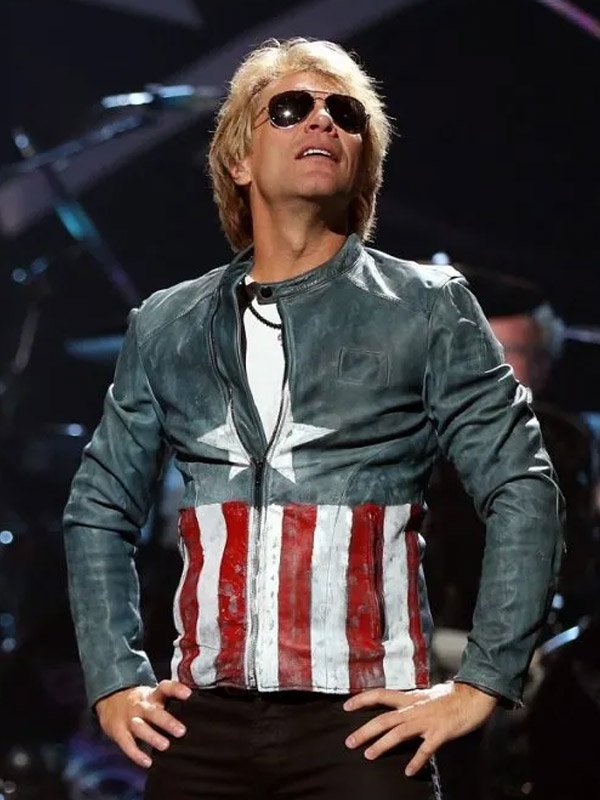 American Singer-songwriter Jon Bon Jovi USA Flag Leather Jacket
