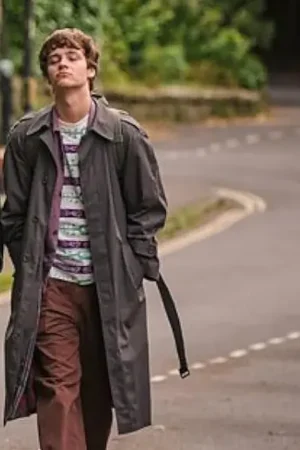 Connor Reynolds A Good Girl’s Guide To Murder Movie 2024 Jude Morgan Brown Trench Coat