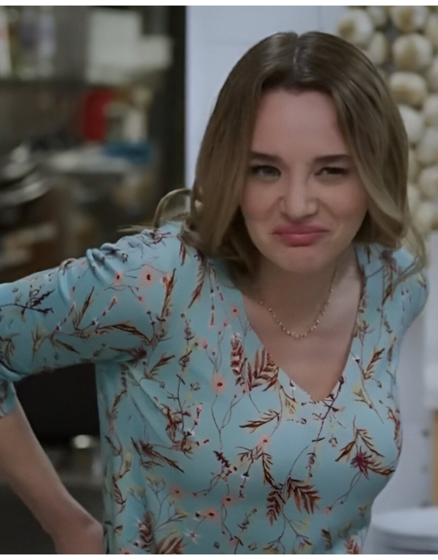 Danielle Turner Film Two Scoops Of Italy 2024 Hunter King Blue Floral Shirt.