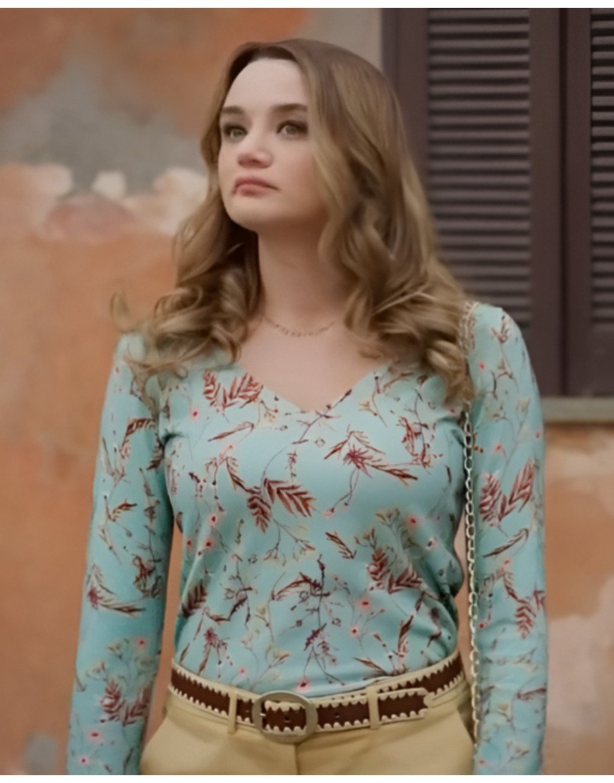 Danielle Turner Film Two Scoops Of Italy 2024 Hunter King Blue Floral Shirt