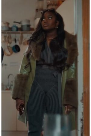 Diana Jenkins Tv Series Queenie 2024 Cristale De’abreu Green Leather Coat