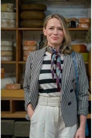 Ella Film Savoring Paris 2024 Bethany Joy Lenz Striped Blazer.