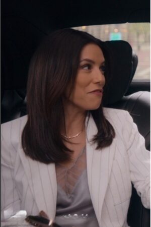 Gala Tv Series Land Of Women 2024 Eva Longoria White Pinstripe Blazer