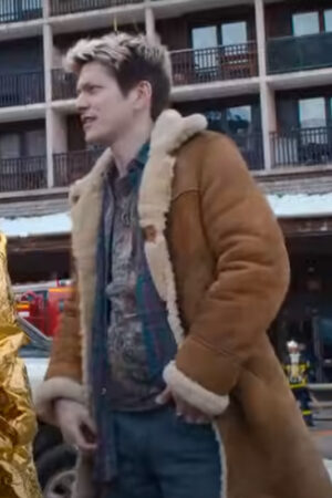 Nicolas Godart Anthracite Tv Mini Series Romeo Deluca Brown Leather Shearling Coat.
