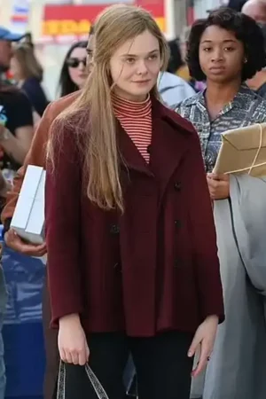 Sylvie Russo A Complete Unknown Elle Fanning Maroon Coat