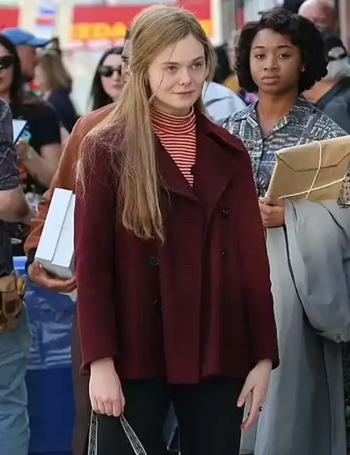 Sylvie Russo A Complete Unknown Elle Fanning Maroon Coat
