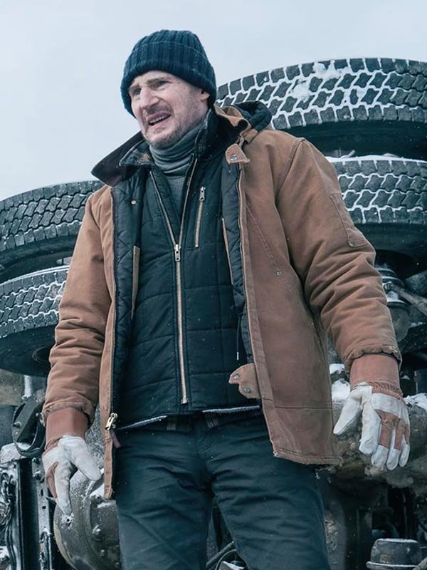 The-Ice-Road-Liam-Neeson-Brown-Hooded-Jacket