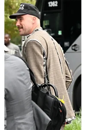 Travis Kelce Just Livin In Wayne’s World Plaid Blazer.