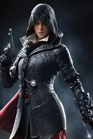 Video Game Assassin's Creed Syndicate Evie Frye Black And Red Leather Coat With Hood