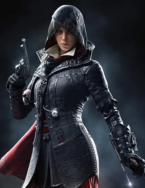 Video Game Assassin’s Creed Syndicate Evie Frye Black And Red Leather Coat With Hood