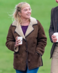 Almut Film We Live In Time 2025 Florence Pugh Brown Shearling Jacket