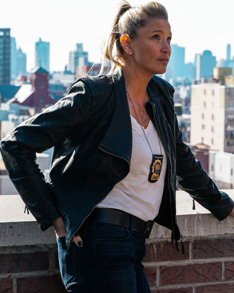 Angela Film First Shift 2024 Kristen Renton Black Leather Jacket.