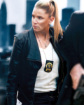 Angela Film First Shift 2024 Kristen Renton Black Leather Jacket