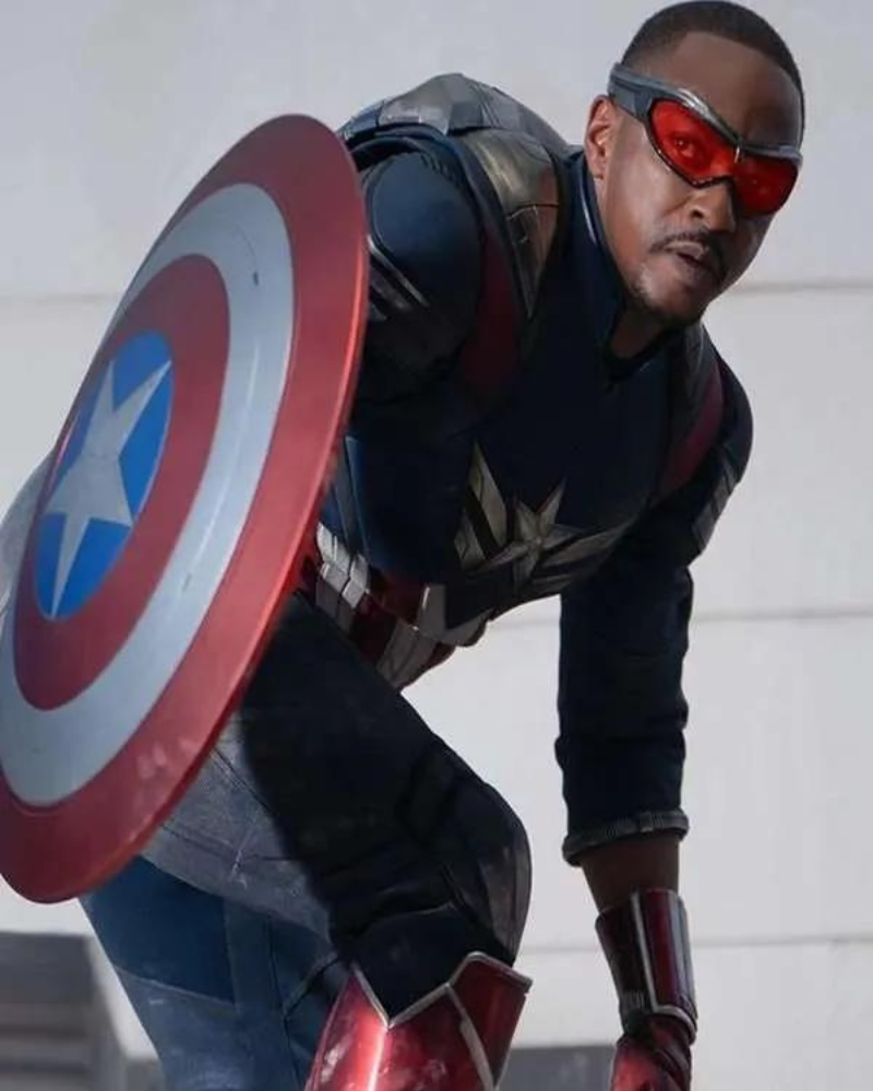 Anthony Mackie Captain America Brave New World 2025 Sam Wilson Costume Leather Jacket.