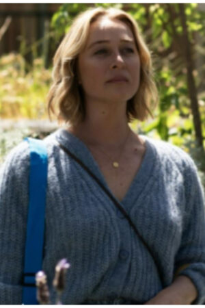 Birdie Bell Tv Series Fake 2024 Asher Keddie Blue Knitted Cardigan