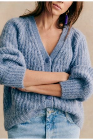Birdie Bell Tv Series Fake 2024 Asher Keddie Blue Knitted Cardigan.