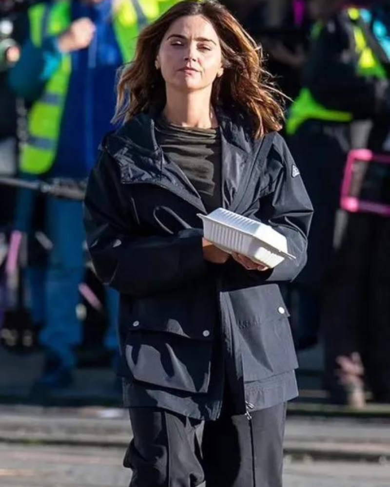 Ember Tv Series The Jetty 2024 Jenna Coleman Blue Hooded Jacket