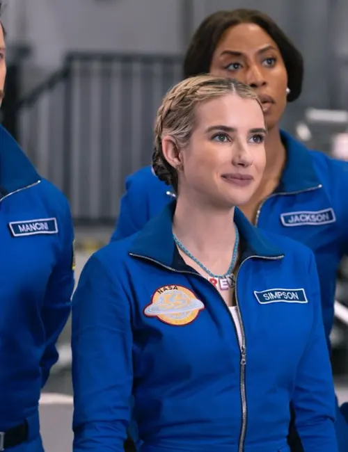 Emma Roberts Space Cadet 2024 Rex Simpson Blue Jumpsuit