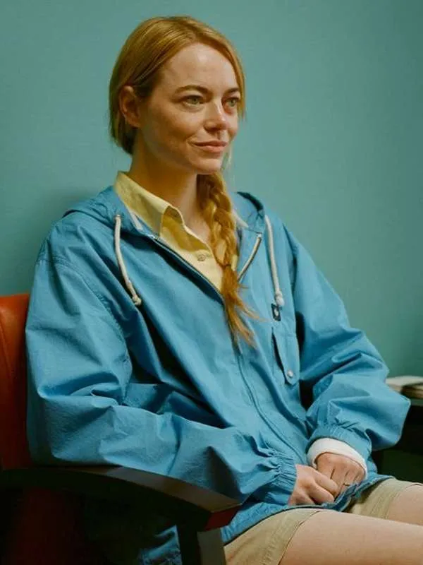 Emma Stone Kinds Of Kindness 2024 Kinds Of Kindness Blue Hooded Jacket