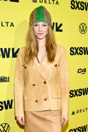 Hunter Schafer Cuckoo 2024 Brown Leather Blazer Coat