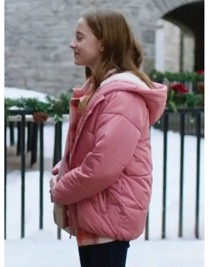 Julie Cooper Film Falling Like Snowflakes 2024 Ava Weiss Pink Hooded Puffer Jacket.