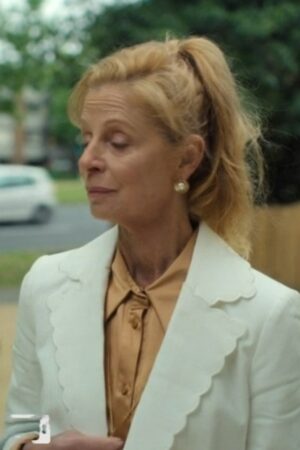 Margeaux Tv Series Fake 2024 Heather Mitchell White Scallop Trim Blazer