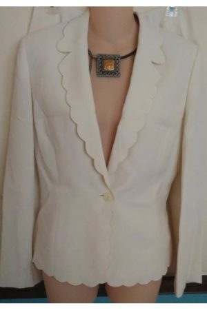 Margeaux Tv Series Fake 2024 Heather Mitchell White Scallop Trim Blazer.