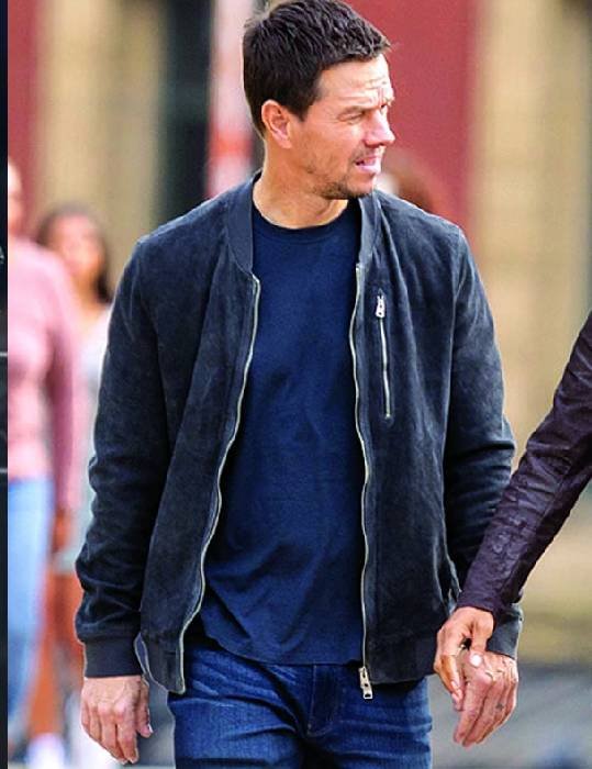 Mark Wahlberg The Union Mike Mckenna Black Suede Leather Bomber Jacket.