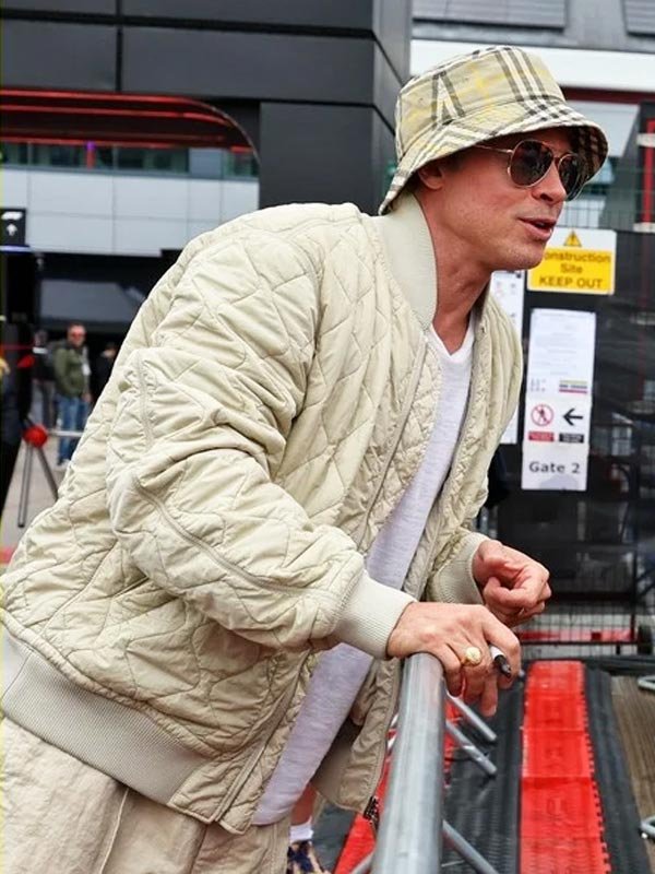 Movie-F1-2025-Brad-Pitt-Off-White-Quilted-Bomber-Jacket